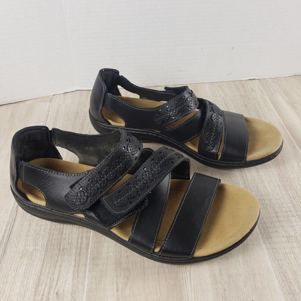 Clarks Laurieann Holly Women’s 9 Black Leather Strappy Sandal Cutout